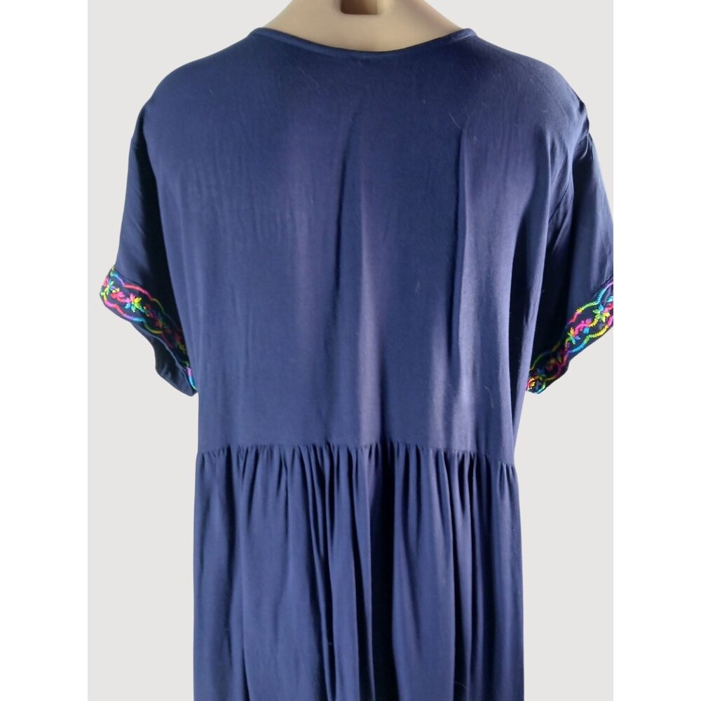 Ganesha Collection Navy Blue Embroidered Dress XXL 100% Viscose India Travel - Picture 10 of 14